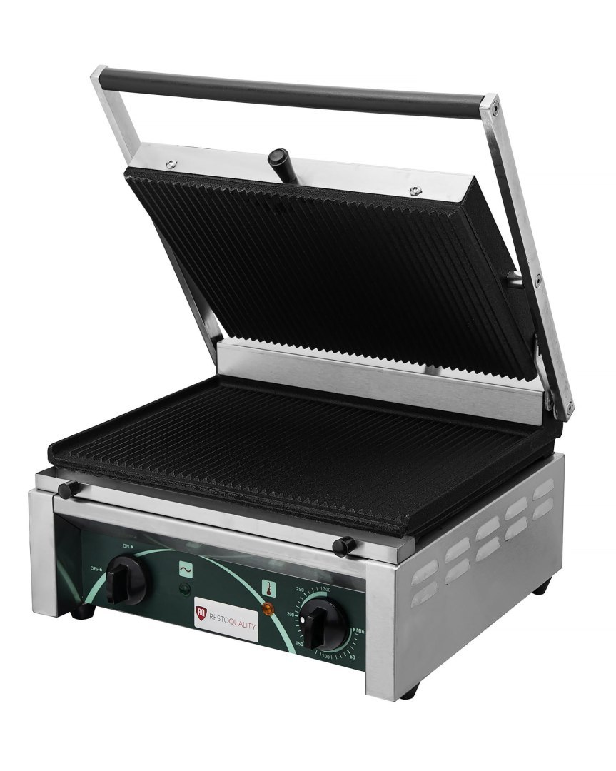 Grill elektryczny kontaktowy panini RN101-A z widocznymi płytami ryflowanymi